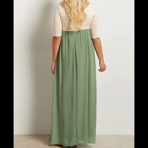 Cream and Sage Green Pink Blush Maternity Dress